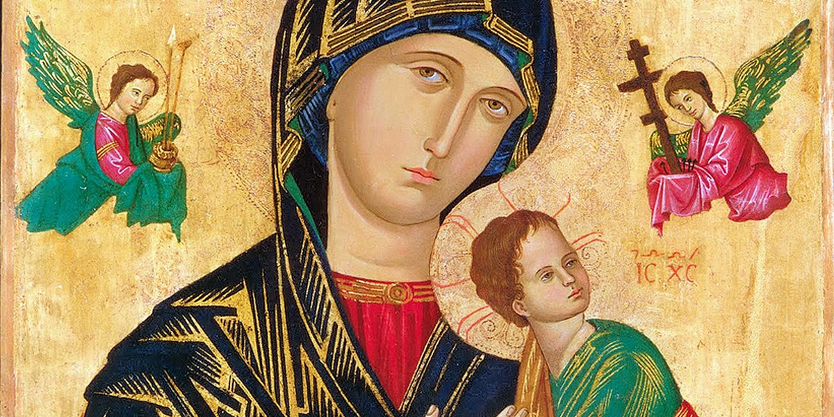 An icon detail of Our Lady of Perpetual Help