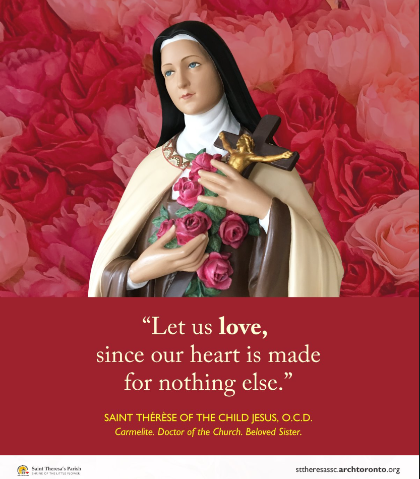 St Theresa with roses as background