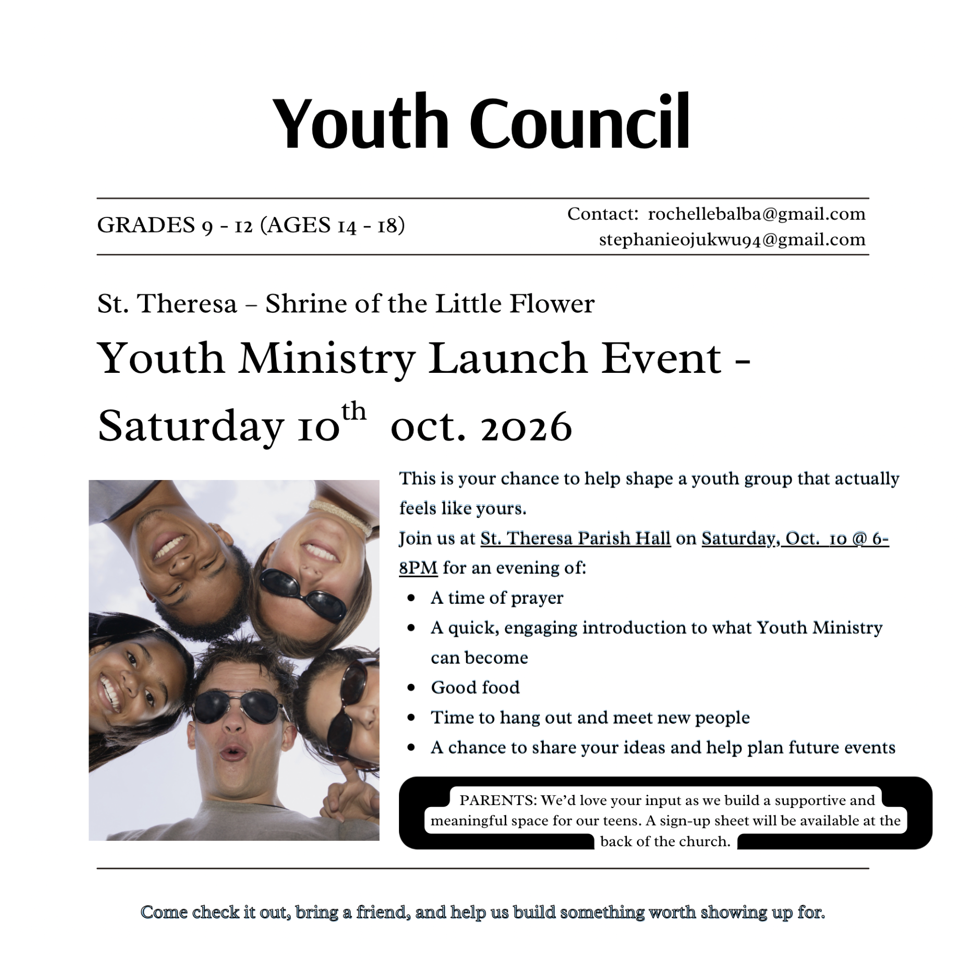 Invitation to October Youth Minstry launch