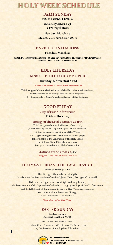 Poster of Holy Week Schedule in 2024